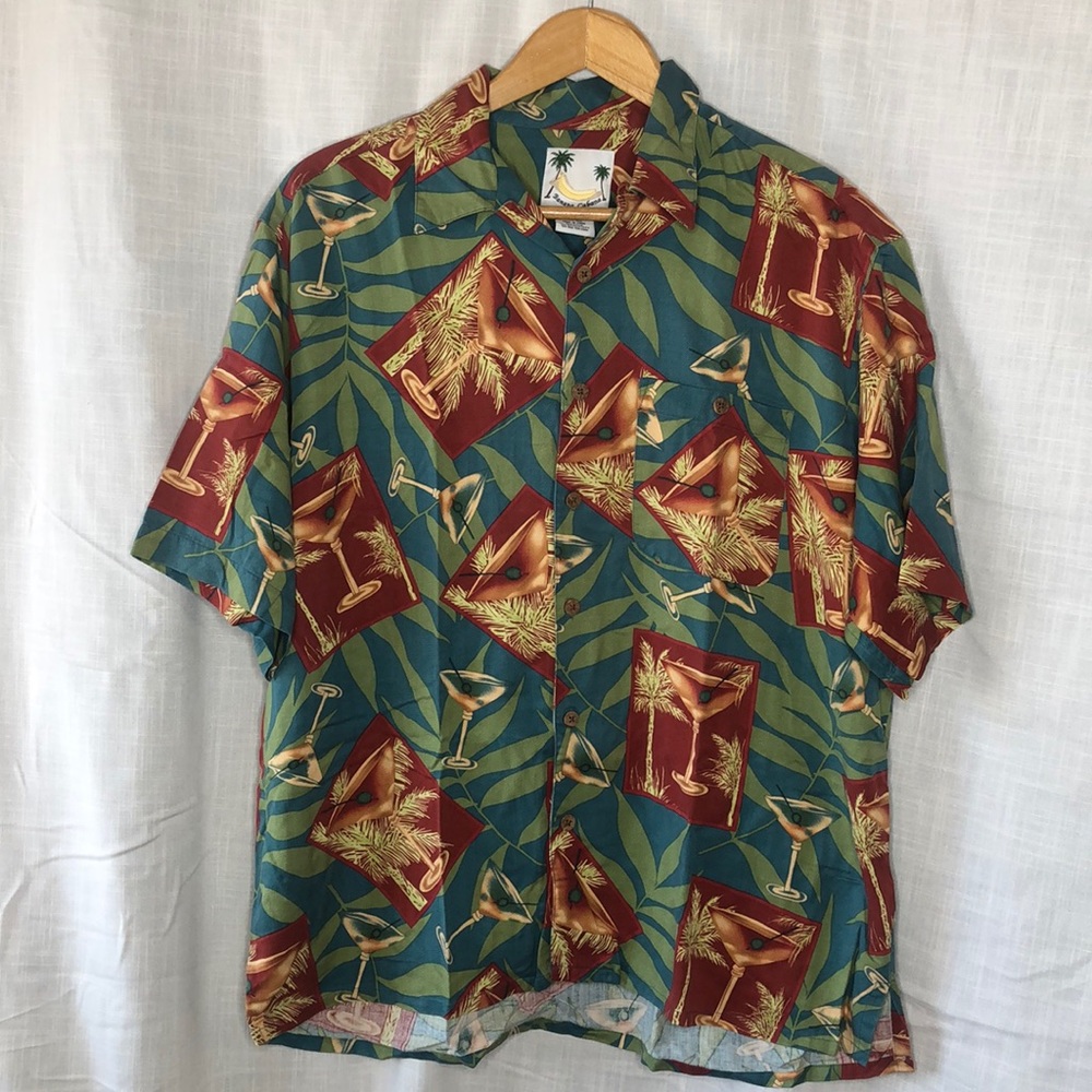 Banana cabana Hawaiian casual martini silk shirt